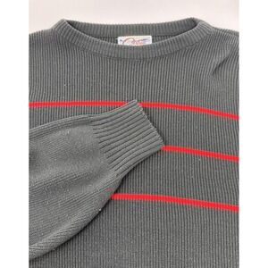 VTG 80s Circuit Striped Sweater Men's M Soft Acrylic Gray Red Retro Dad Crewneck